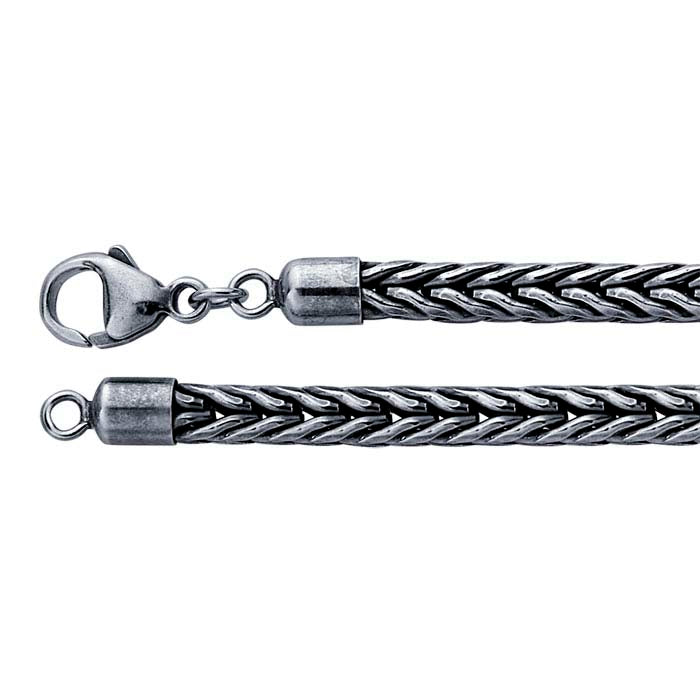 Sterling Silver Oxidized Round Foxtail Chain Bracelet