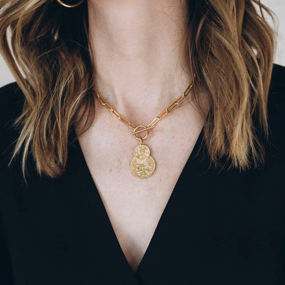 Bold Coin Toggle Gold Drop Necklace Media