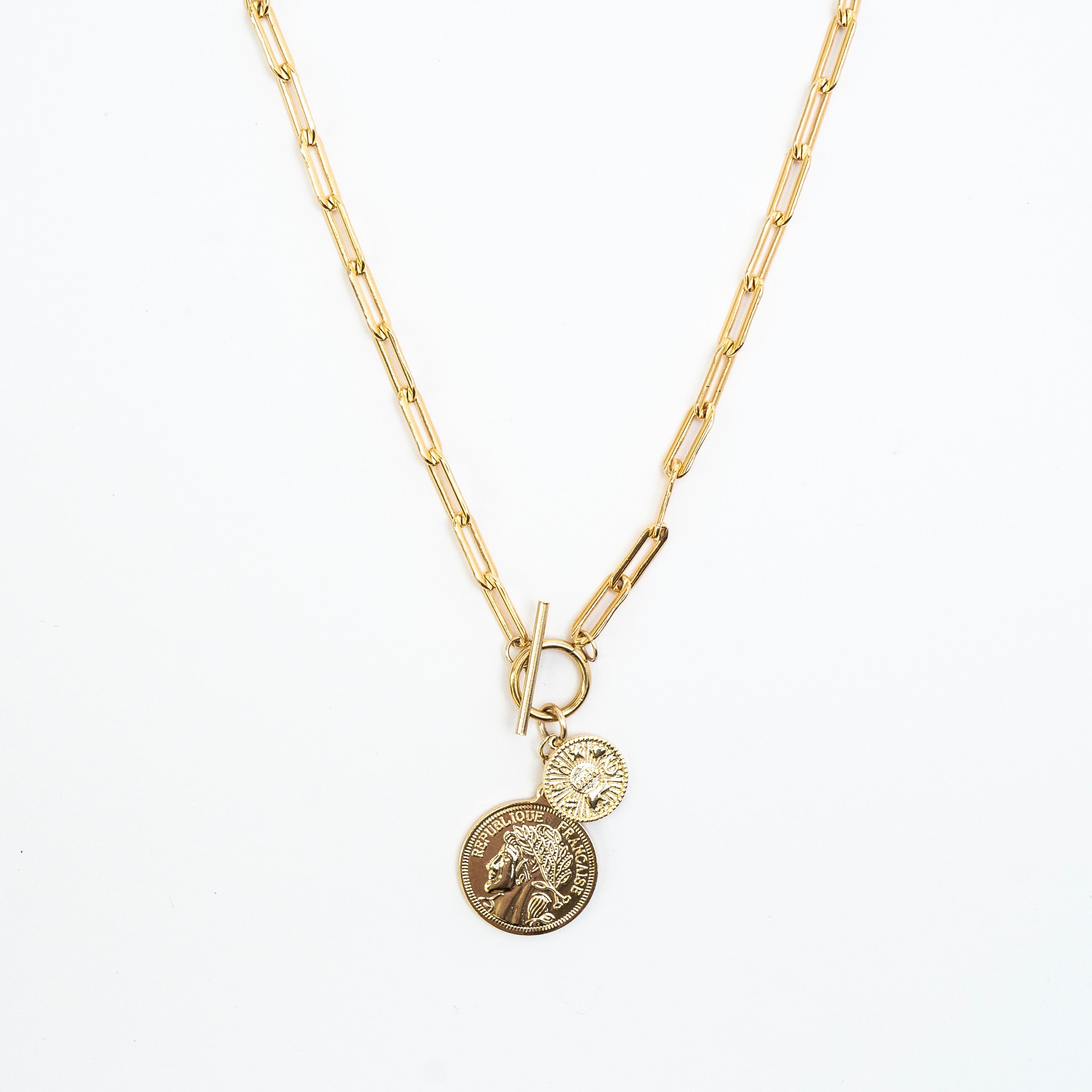 Bold Coin Toggle Drop Necklace – Danaë