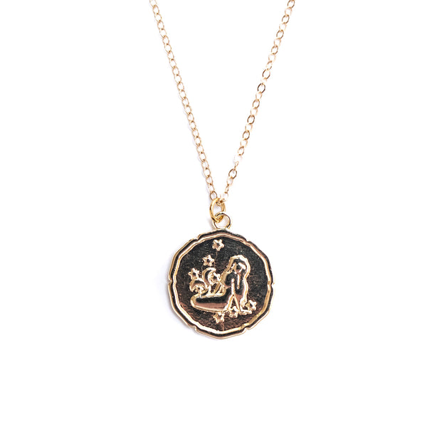 Aquarius Zodiac Gold Pendant Necklace