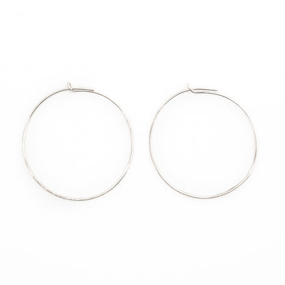 Thin Silver Hammered Hoops 29-65 mm