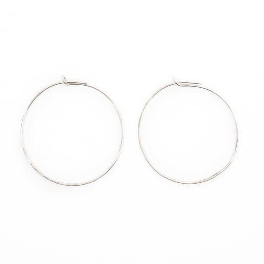 Thin Silver Hammered Hoops 29-65 mm