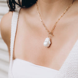Baroque Pearl Toggle Gold Drop Necklace