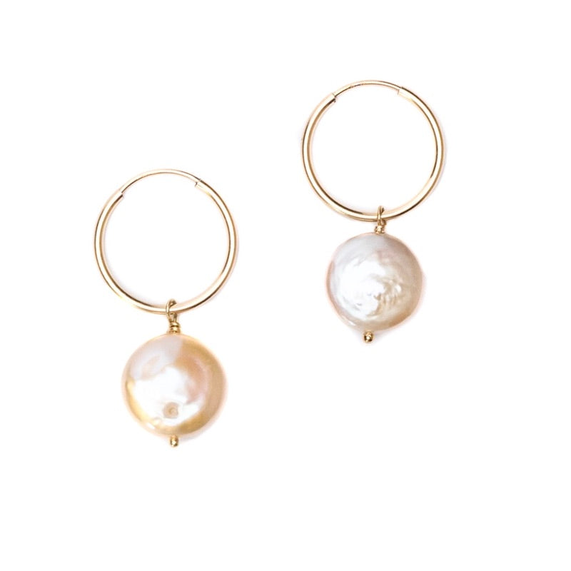 Coin Pearl Hoops