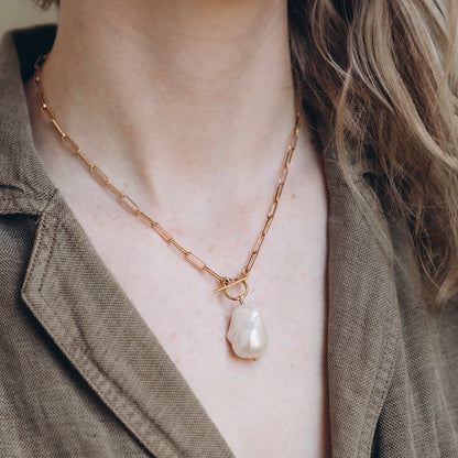 Baroque Pearl Toggle Gold Drop Necklace